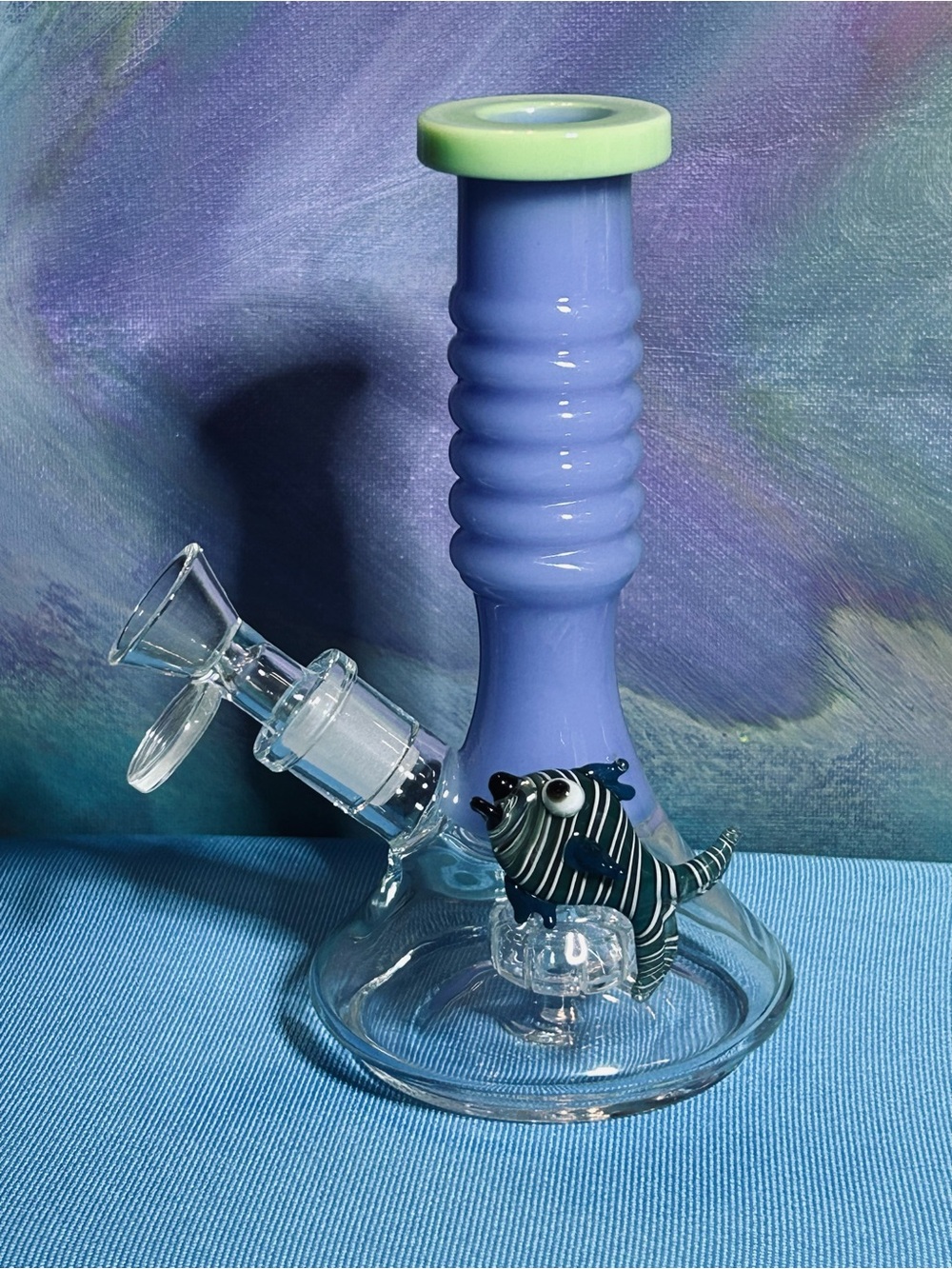 Glass Fish Accent Water Piece Lavender with Green Rim
